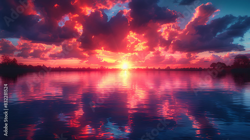 Enchanting Sunset Reflections: Serene Lakes & Rivers Landscape photo