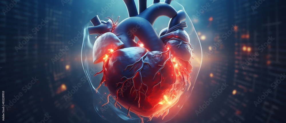 Realistic depiction of a beating heart with electrical impulses ...