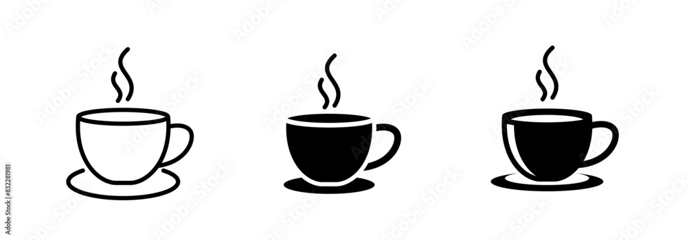 Hot cup beverage vector icon set. Tea or coffee cups icons. Hot cup beverage vector icon set. Tea or coffee cups icons.