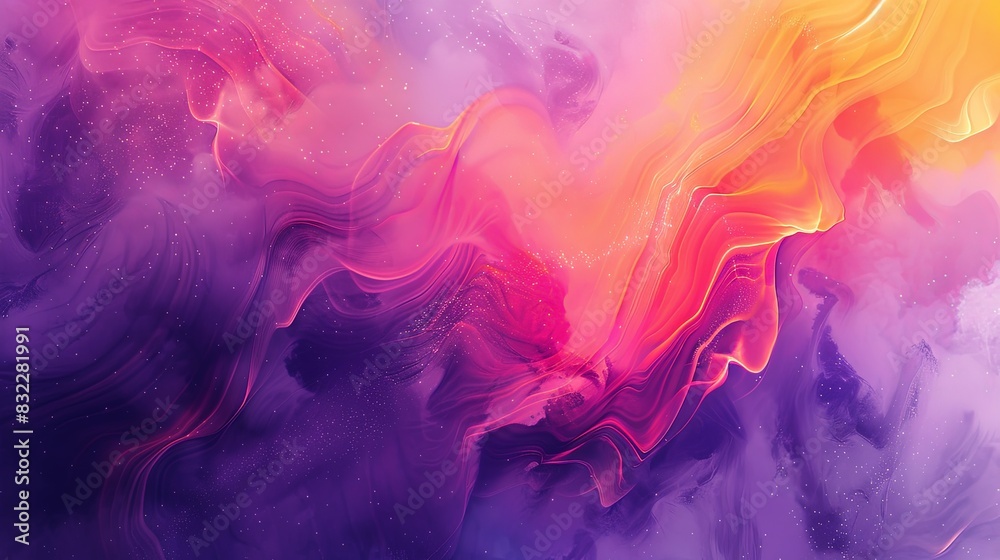 A colorful, abstract painting with a purple and orange swirl