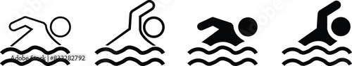 Swimming icon set, Person Swimming Icons, logo emblem design vector, Swim Water Information Flat People Pictogram Icon Isolated on transparent Background, for leisure during summer holiday symbol.