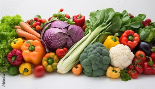 a creative display of colorful vegetables on a seamless white canvas celebrating the beauty of natural hues