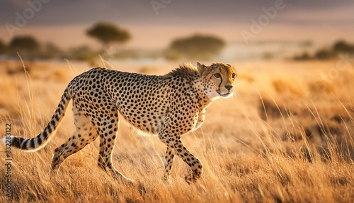 cheetah stalking fro prey on savanna digital art