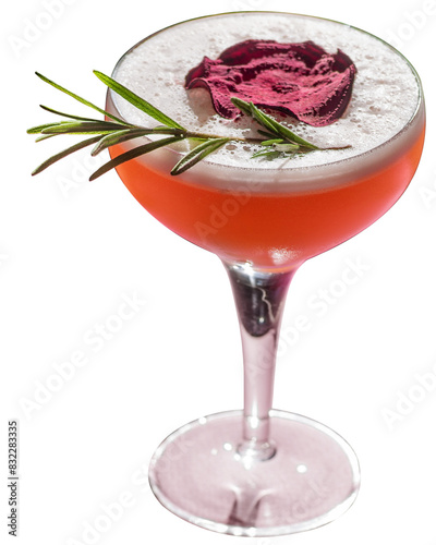 tropical cocktail on a background of foliage, shadows from the sun. Pink background