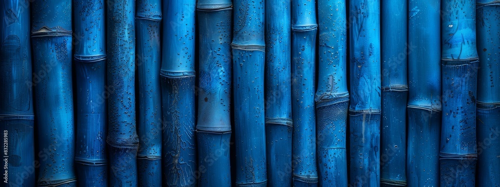 Several blue bamboo sticks are arranged together to form a beautiful background. Several blue bamboo sticks are arranged together to form a beautiful background.