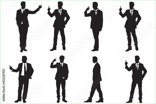 Businessman silhouette set. People Silhouettes. Highly Detailed Business People Silhouettes. Set of  American Businessman character design.