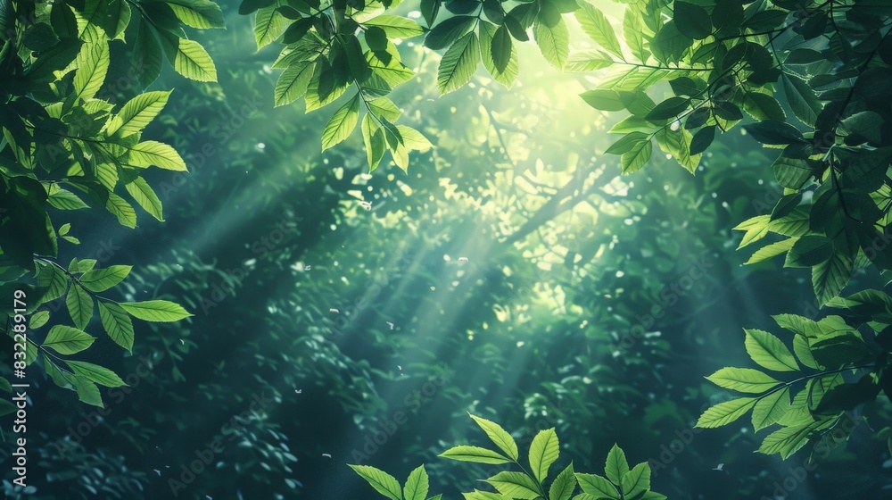 An illustration of a dense forest with a canopy of green leaves. The minimalist style emphasizes the natural beauty and peacefulness of the forest, making it suitable for a variety of stock photo