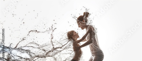 silhouette of a persons in a water splash. Family happy with water 