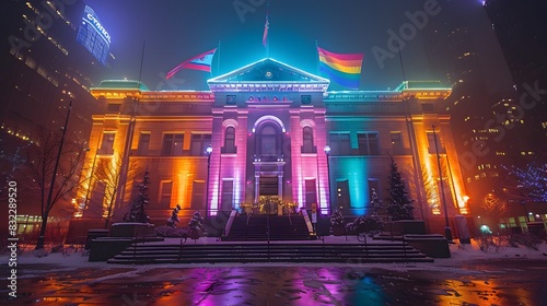 City Hall Illuminated in Rainbow Colors for Pride Month photo