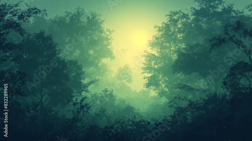 An illustration of dense forest vegetation, with a focus on the simplicity and beauty of the natural landscape. The minimalist approach creates a serene and inviting scene.