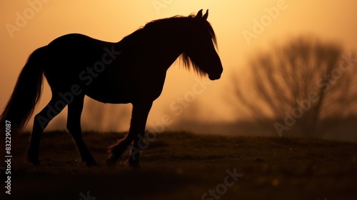 Silhouette of horse on sunset sky. © vlntn