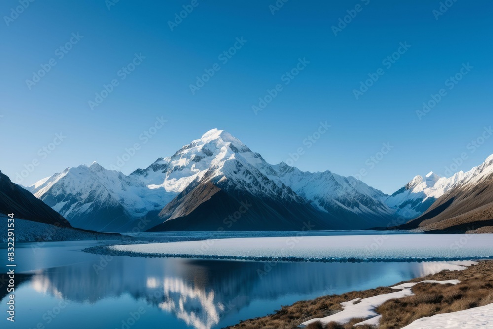 Early Morning at Mount Cook with Icy Winter Tones Early Morning at Mount Cook with Icy Winter Tones