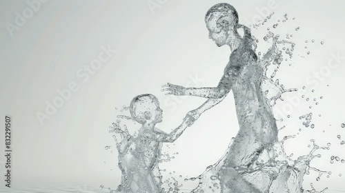 water figures, abstract representation of mother with child