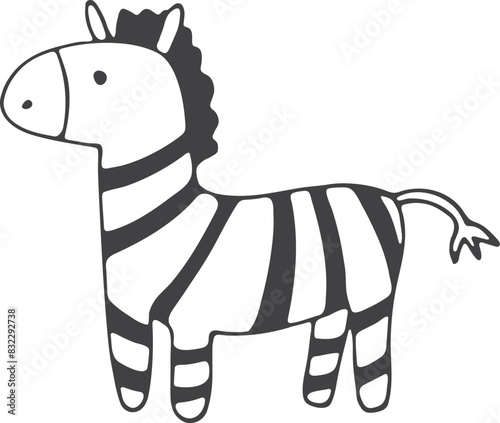 Hand drawn zebra icon. Vector illustration doodle style. Animals.
