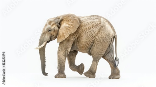 Elephant walking all over a white background