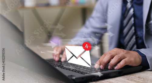 Email entry and exit with notifications Direct sales project in business, customer list for email and email marketing concept