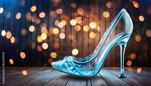 3d image of cinderella s glass slipper on the floor photo