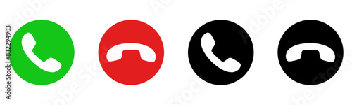 Phone call icon answer, accept and decline call icons with green and red buttons , Contact us telephone sign - communication icons
