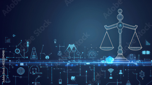 Legal scales balanced with AI icons and binary code patterns, illustrating the high-risk nature of regulating artificial intelligence within the framework of law and ethics.