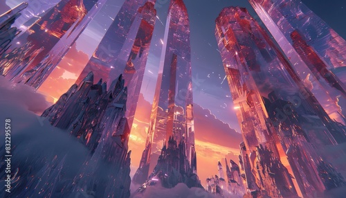 Surreal landscape of towering crystalline structures photo