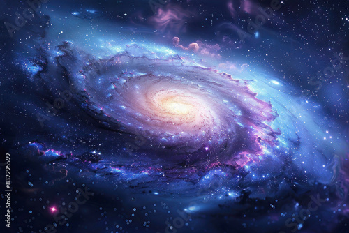 Deep Space Scene with Swirling Galaxy Center and Stars