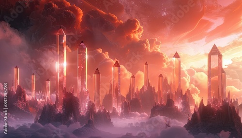 Surreal landscape of towering crystalline structures photo