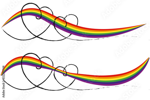 Vector illustration of the LGBT symbol. The LGBT rainbow permeates two hearts.