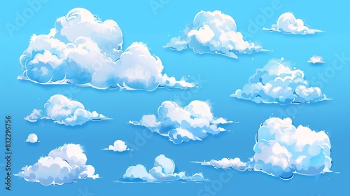 Stylish cloud graphics on a blue background.
