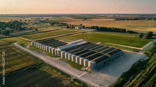 State-of-the-art grain storage facility equipped with climate control systems, preserving crop quality for extended periods. --ar 16:9 --style raw Job ID: 96af9e8e-036d-4b5d-91c8-8d6a4a7bb842