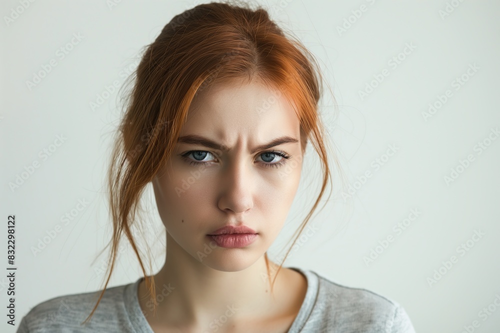 Sad woman with pouty lips and frowning face looking at camera isolated ...