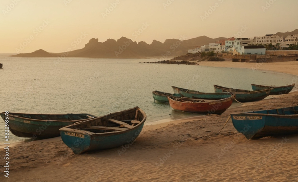 Coastal Charm Tranquil Scene with Boats and Traditional Architecture