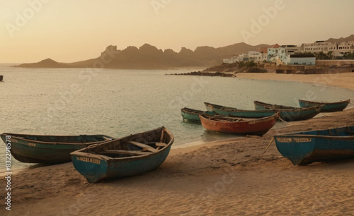 Coastal Charm Tranquil Scene with Boats and Traditional Architecture