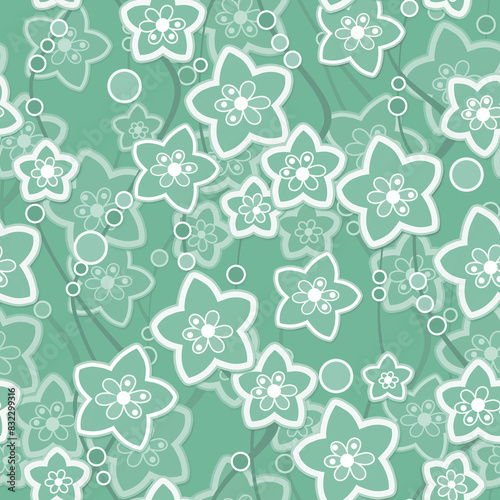 Seamless abstract floral retro flowers summer green patterm background