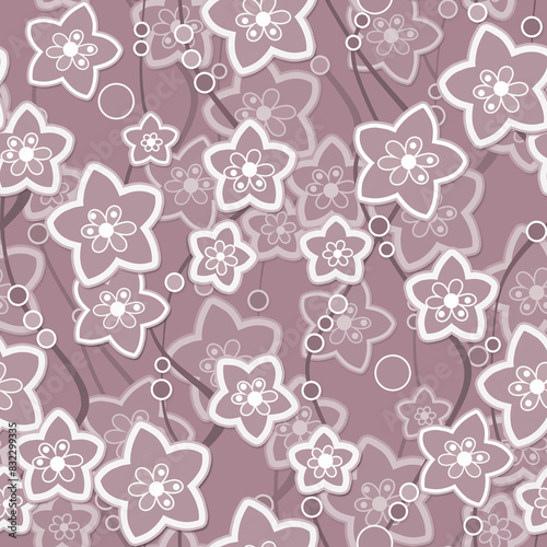 Seamless abstract floral retro flowers summer patterm white beige background