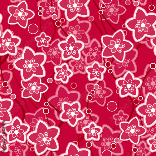 Seamless abstract floral retro flowers summer patterm red background