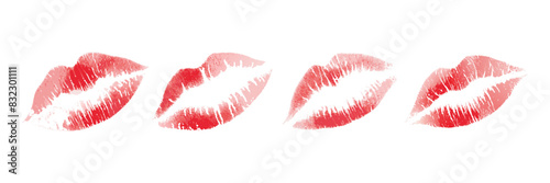 Set of red beautiful watercolor lips.