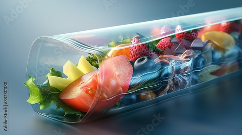 An image of a nanocomposite packaging material, focusing on its barrier properties that extend the shelf life of food products. photo