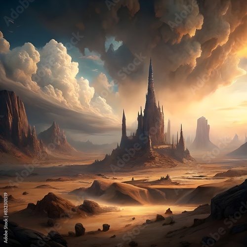 breathtaking desert scene with towering spires photo