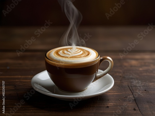Freshly brewed cup of coffee with a swirl of cream, aromatic and energizing, genertive AI photo