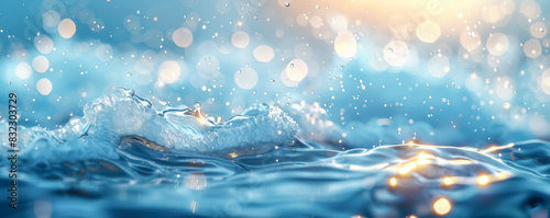 Closeup view of the dynamic movement of the water. Banner, background and wallpaper concept.