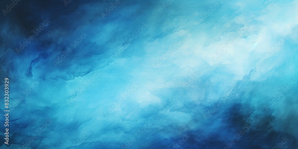 Abstract blue watercolor background , turquoise gradient color,  blue wall texture, blue sky with clouds watercolor paint, banner