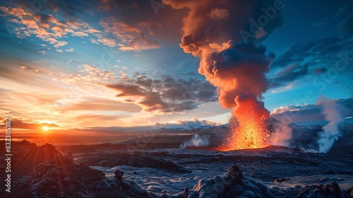 Outburst in Iceland. Volcanic activity in Iceland. photo