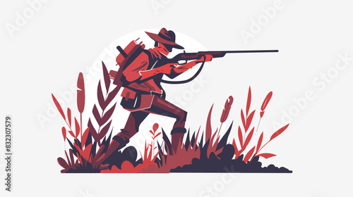 Illustration of a hunter with a gun.