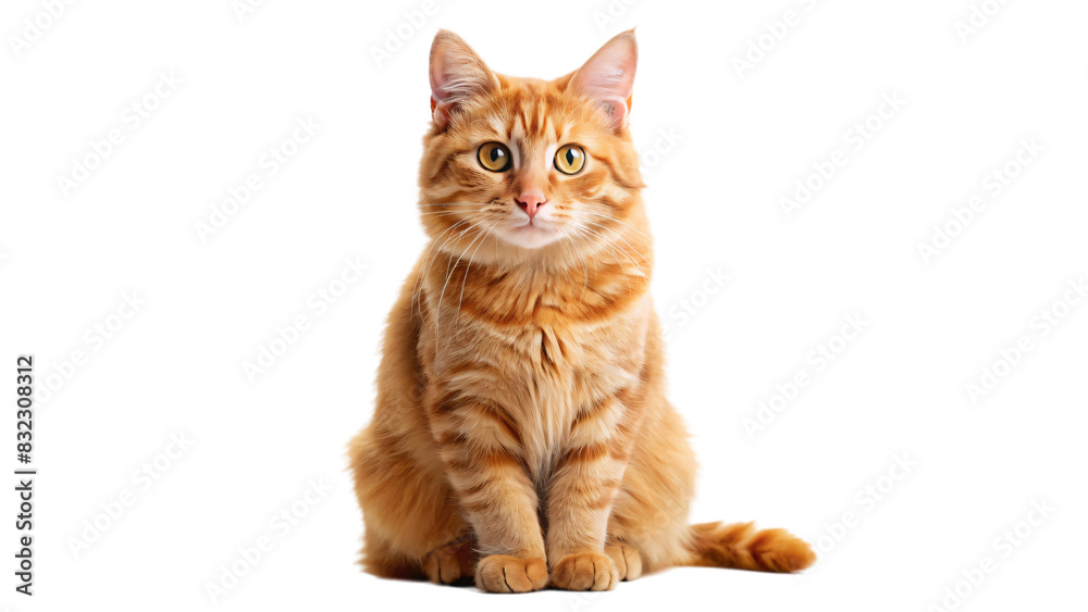 Adorable orange tabby kitten sits isolated on a white background Adorable orange tabby kitten sits isolated on a white background