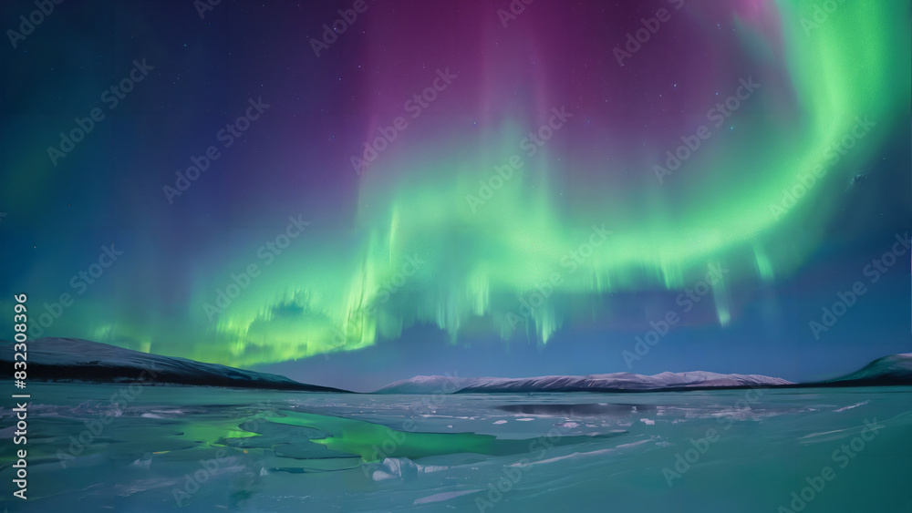 Spectacular display of the northern lights in the Arctic sky, with vibrant colors dancing across the heavens