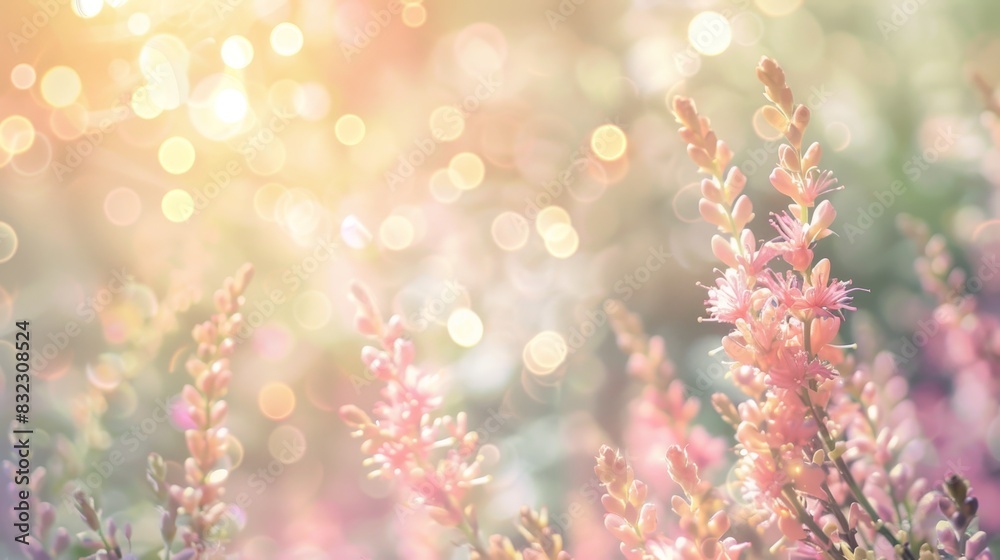 Beautiful blurred flowers in soft focus with sunlight bokeh background, creating a dreamy and serene springtime atmosphere. Beautiful blurred flowers in soft focus with sunlight bokeh background, creating a dreamy and serene springtime atmosphere.