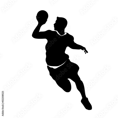 Handball player vector black isolated silhouette of man. Handball sport, olympic games illustration.
