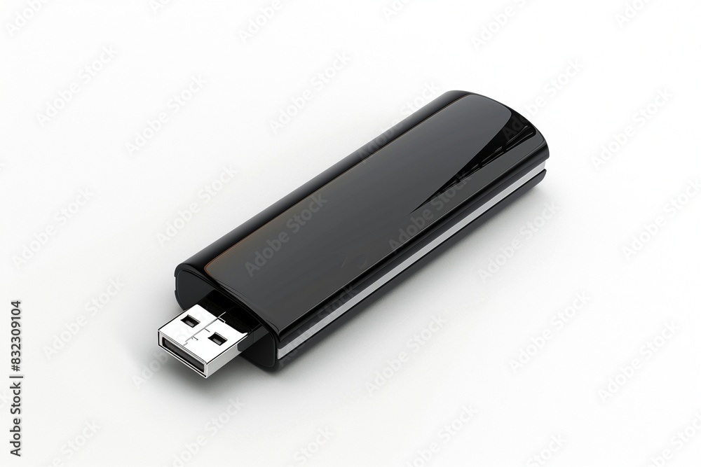 Ein schwarzer USB-Stick isoliert auf weiß Ein schwarzer USB-Stick isoliert auf weiß