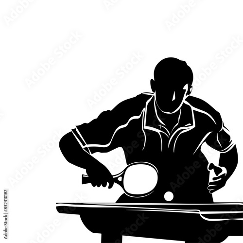 Table tennis vector black isolated silhouette of man. Table tennis sport, olympic games illustration.