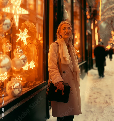 A woman admiring Christmas ...